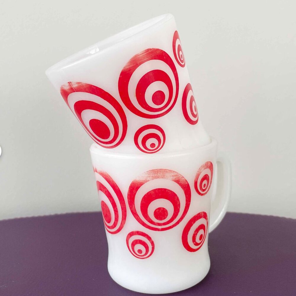 Pair of Fire King Mugs polka dots milk glass Vintage